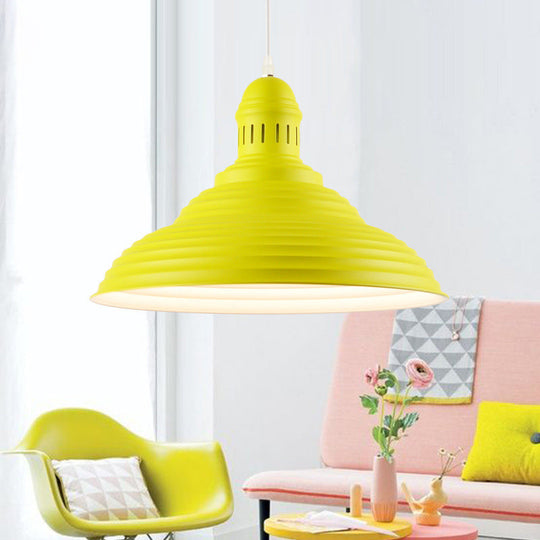 Modern Metal Ribbed Kitchen Pendant Light - Conical/Double Bubble, 1-Light, Red/Yellow/White