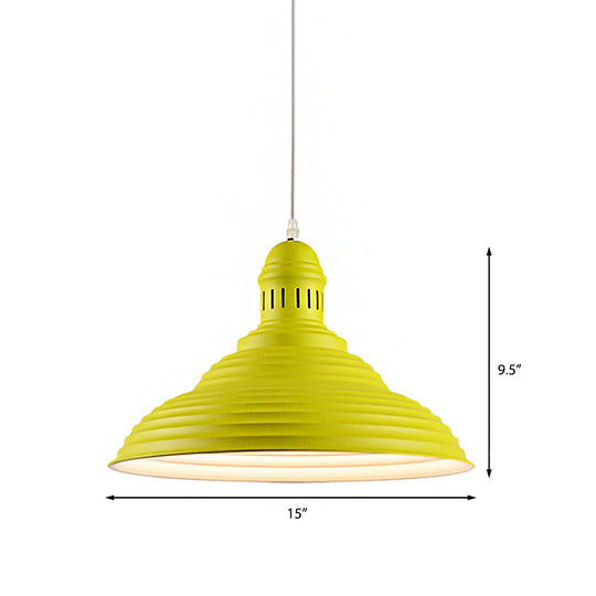 Ribbed Conical Pendant Light - Modern Metal Red/Yellow/White 1