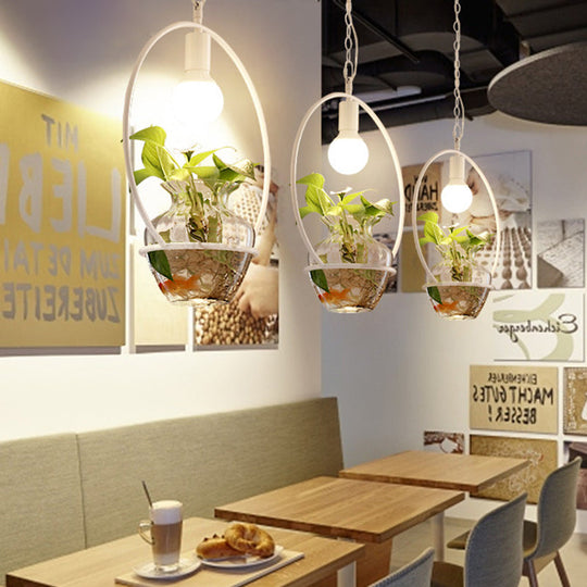 Antique White/Gold Round Led Pendant Ceiling Light With Metal Head And Plant Can Decoration -