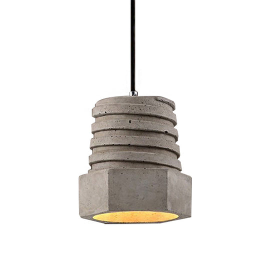 Screw Shape Pendant Light Fixture - Industrial Gray Cement Hanging Lamp For Restaurants
