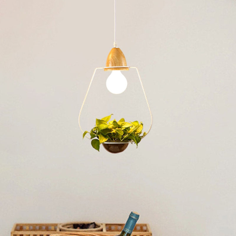 Industrial Metal Led Pendant Ceiling Light For Restaurant - Black/White 1 Bulb Drop Design