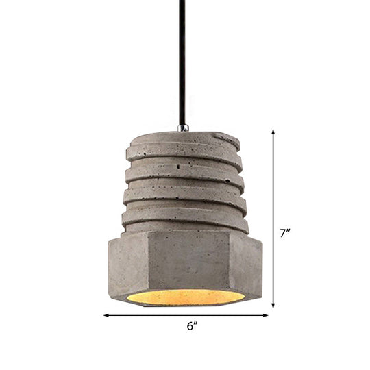 Screw Shape Pendant Light Fixture - Industrial Gray Cement Hanging Lamp For Restaurants