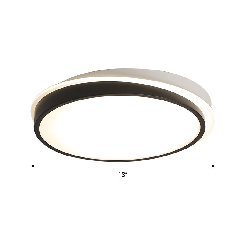 18"/23.5" Dia Black LED Flush Mount Ceiling Light - Simple Metal Design with Acrylic Diffuser - Warm/White Lighting for Study Room