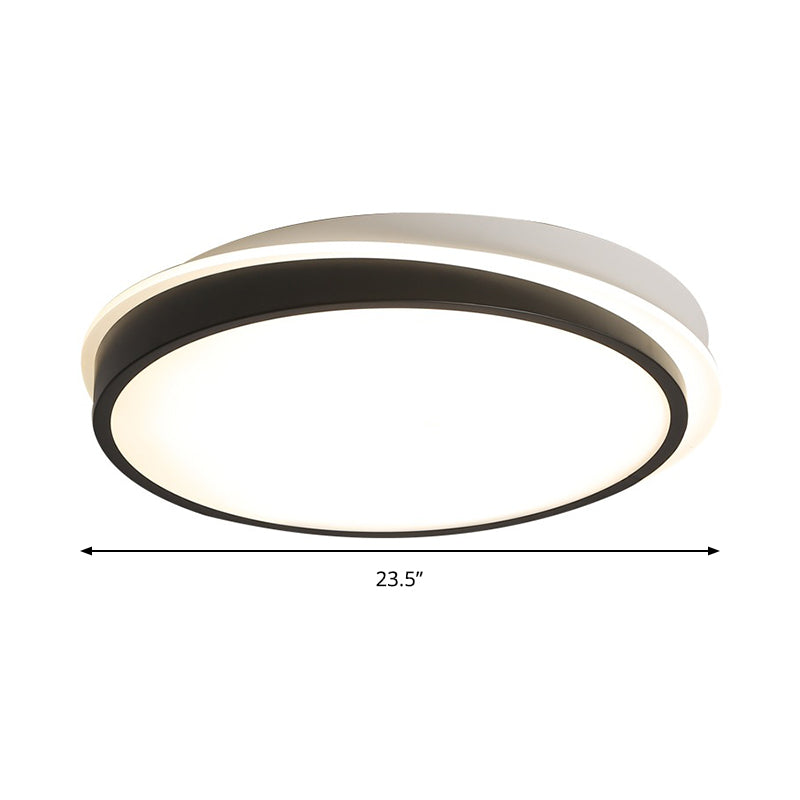18"/23.5" Dia Black LED Flush Mount Ceiling Light - Simple Metal Design with Acrylic Diffuser - Warm/White Lighting for Study Room