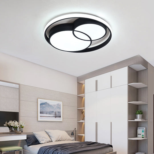 Modern Metal Black/White Circle Ceiling Flush Mount with Integrated LED for Bedroom Lighting