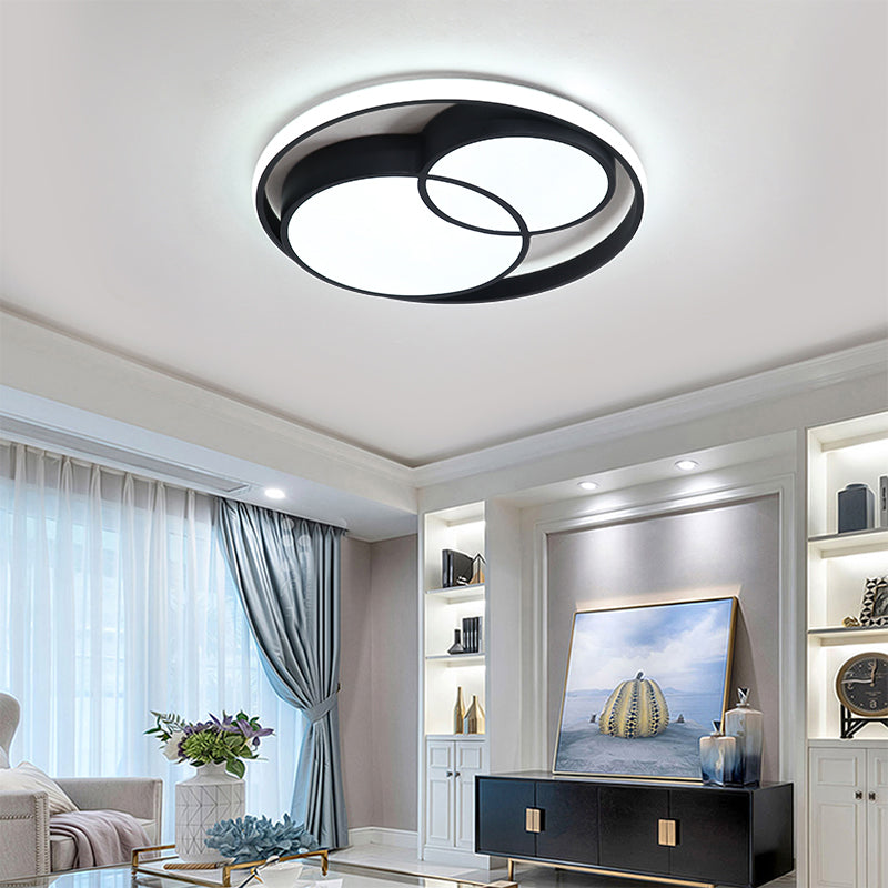 Modern Metal Black/White Circle Ceiling Flush Mount with Integrated LED for Bedroom Lighting