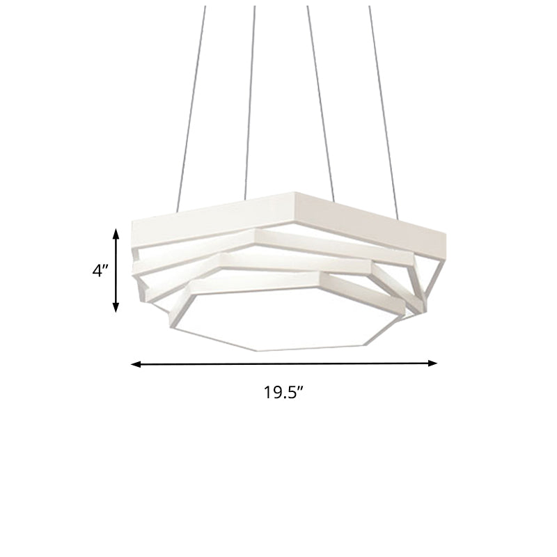 Contemporary Hexagonal Metal Pendant Light - LED Dining Room Hanging Lamp in Black/White with Warm/White/Natural Light
