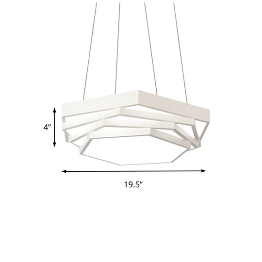 Contemporary Hexagonal Metal Pendant Light - LED Dining Room Hanging Lamp in Black/White with Warm/White/Natural Light
