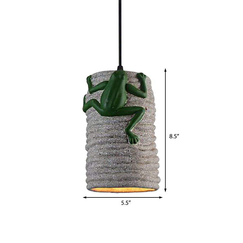 Industrial Frog Deco Cylinder Pendant Light: 1-Light Cement And Resin Lamp In Brass/Black/Grey For