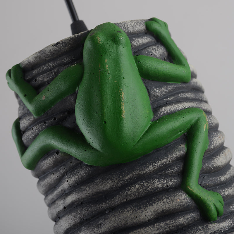 Industrial Frog Deco Cylinder Pendant Light: 1-Light Cement And Resin Lamp In Brass/Black/Grey For