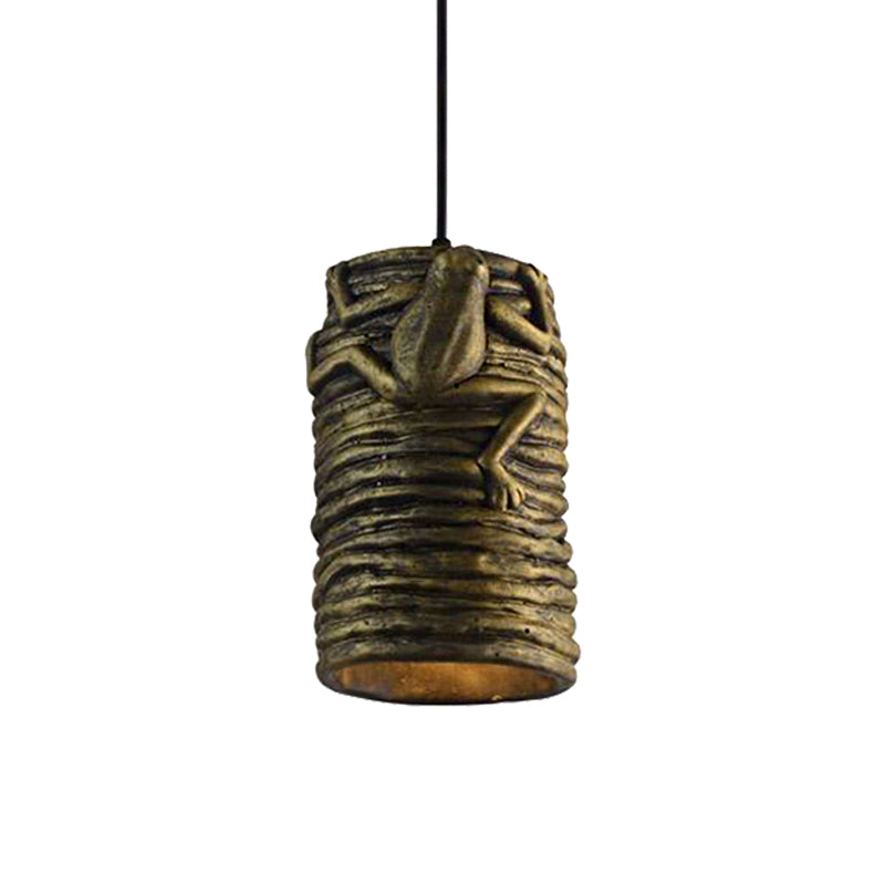Industrial Frog Deco Cylinder Pendant Light: 1-Light Cement And Resin Lamp In Brass/Black/Grey For