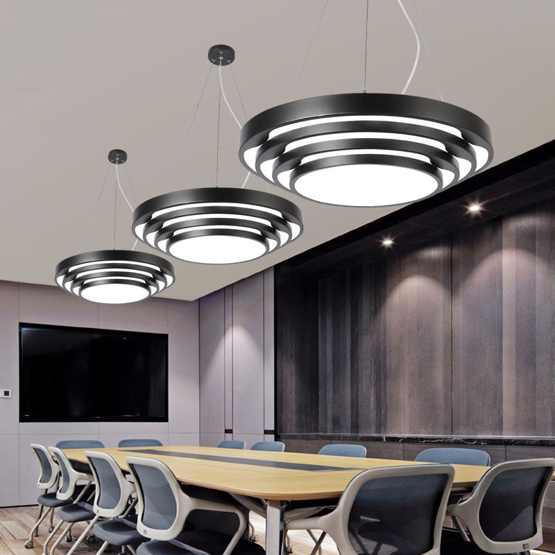 Modern Tapered Round Pendant Ceiling Light Kit - Metal LED Hanging Light in Black/White, Warm/White/Natural Light