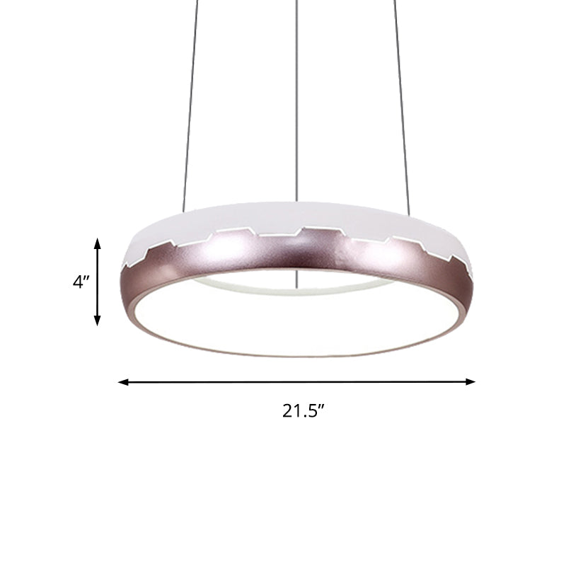 Modern Rose Gold LED Ring Suspended Light Kit in White/Warm, 18"/21.5" Wide