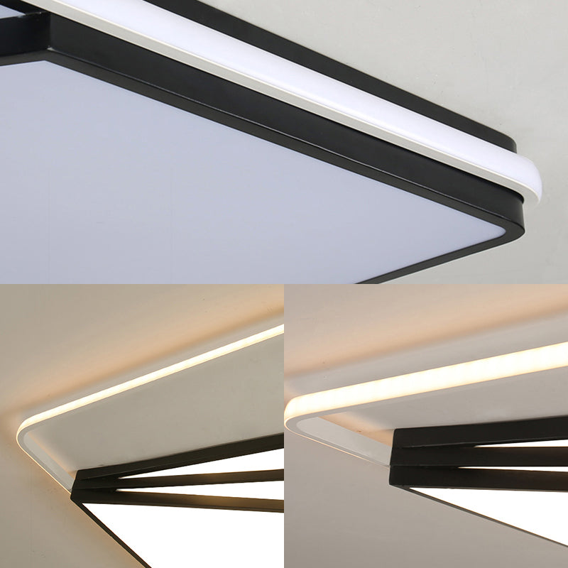 Modern Multi-Layer Flush Mount Ceiling Light - Metal LED, Wide 18"/23.5"/35.5", Black, Bedroom