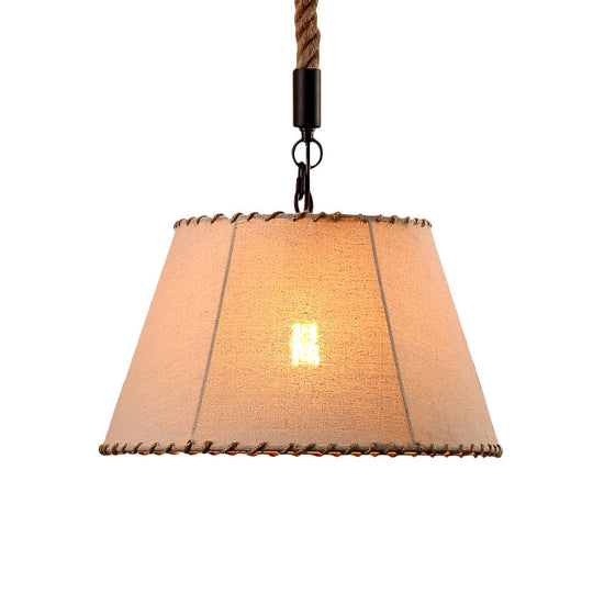 Suspension en tissu beige avec corde réglable - Style Lodge, 1 tête, abat-jour conique