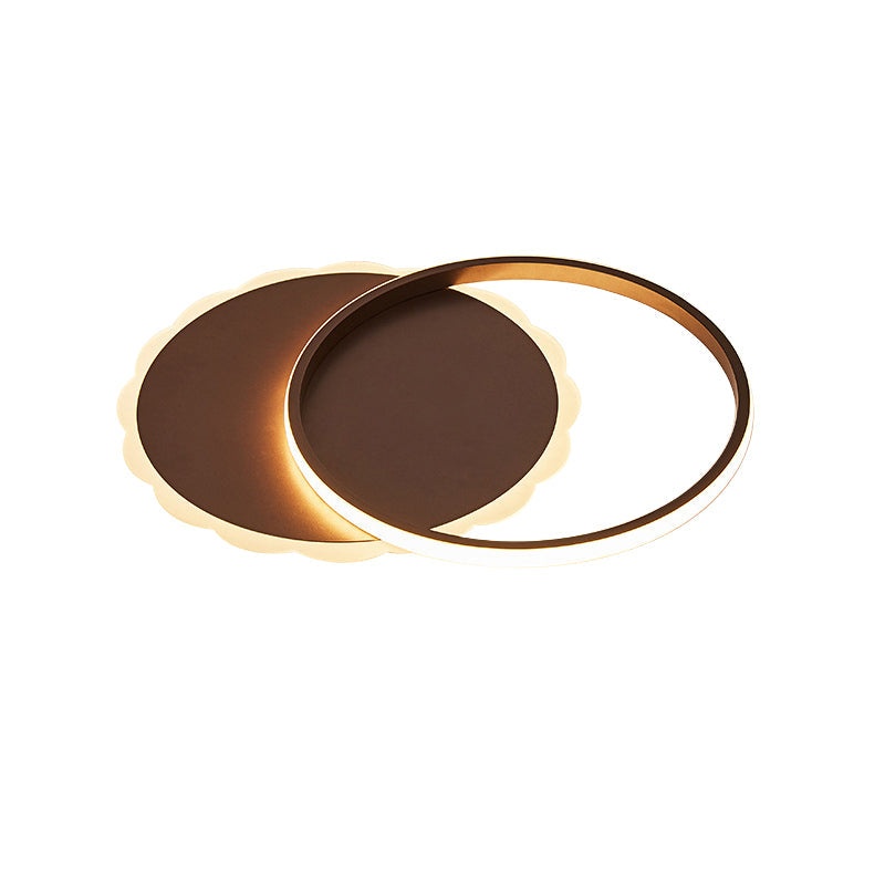 Sleek Moon LED Semi Flush Ceiling Light Fixture in White/Coffee Brown with Multiple Lighting Options