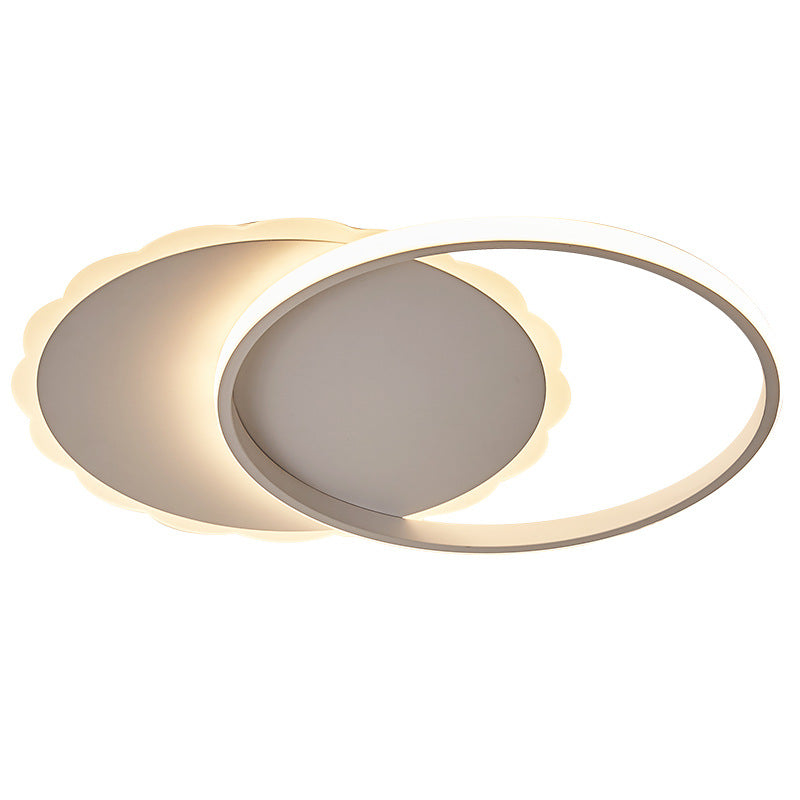 Sleek Moon LED Semi Flush Ceiling Light Fixture in White/Coffee Brown with Multiple Lighting Options