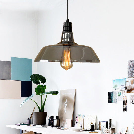Grey Glass Industrial Barn Pendant Light for Living Room