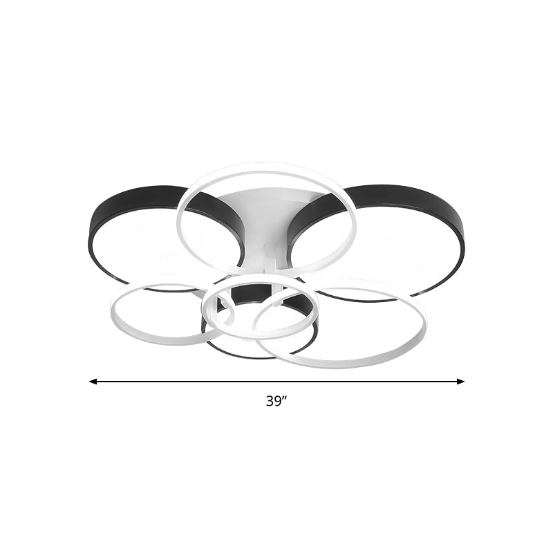 Modern Black Acrylic Ceiling Mounted Light for Living Room - Circular, Close to Ceiling Design with 3/5 Lights