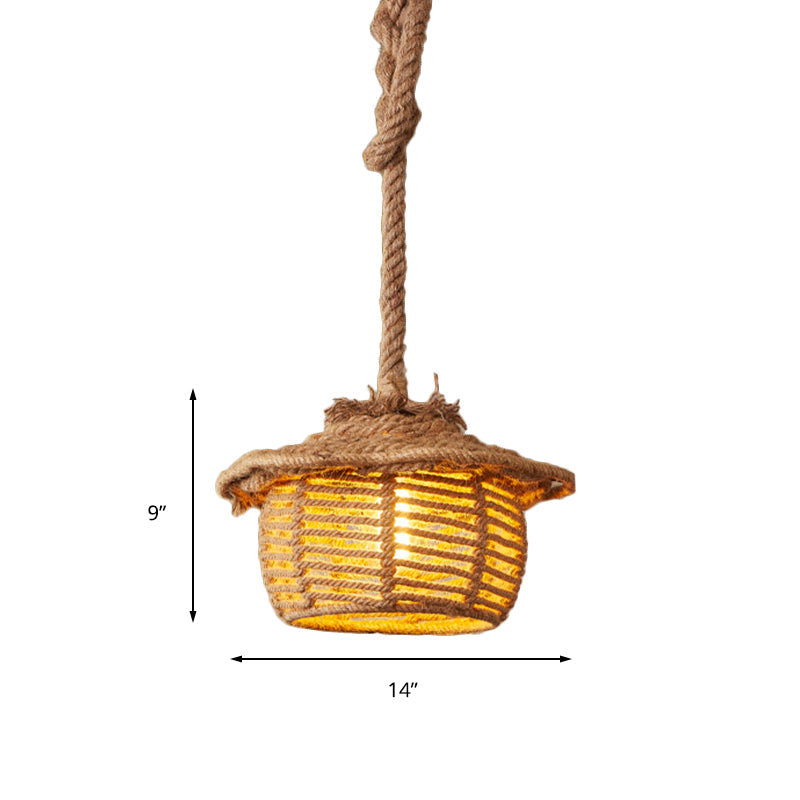 Plafonnier élégant en corde de chanvre beige à 1 lampe pour les cafés : House Suspended Light Lodge
