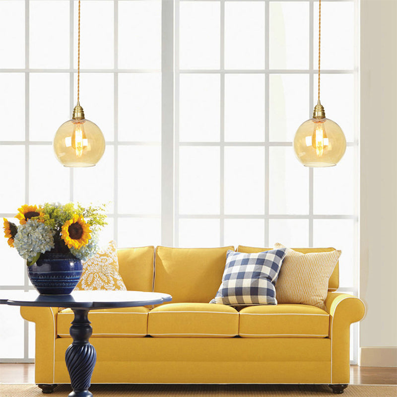 Suspension industrielle en verre ambré en laiton, différentes tailles