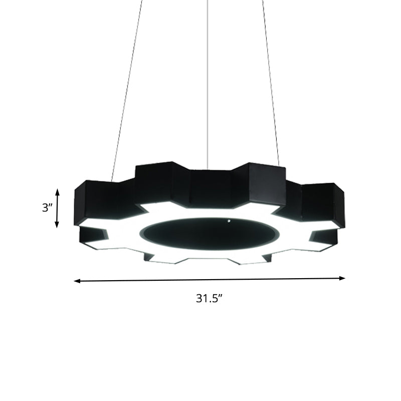 Contemporary Metal Led Gear Pendant Lamp For Gym - 23.5/31.5 Wide White/Black + White/Warm Light