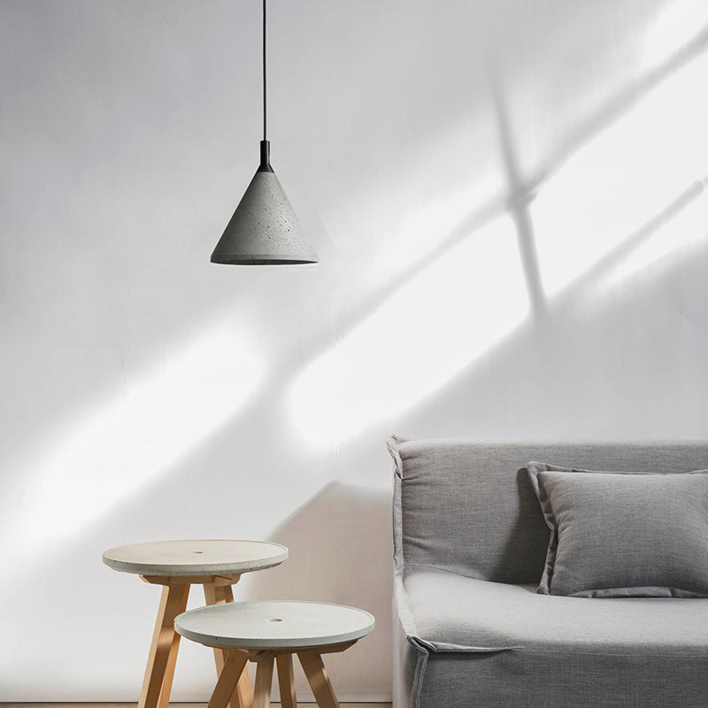 Industrial Style Gray Cement Cone Hanging Lamp - Adjustable Pendant Lighting for Living Room