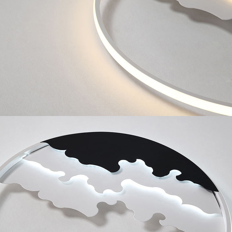 LED Bedroom Flush Light - 16"/19.5"/23.5" Dia, Ceiling Mounted Lamp in White/Black - Warm/White Light