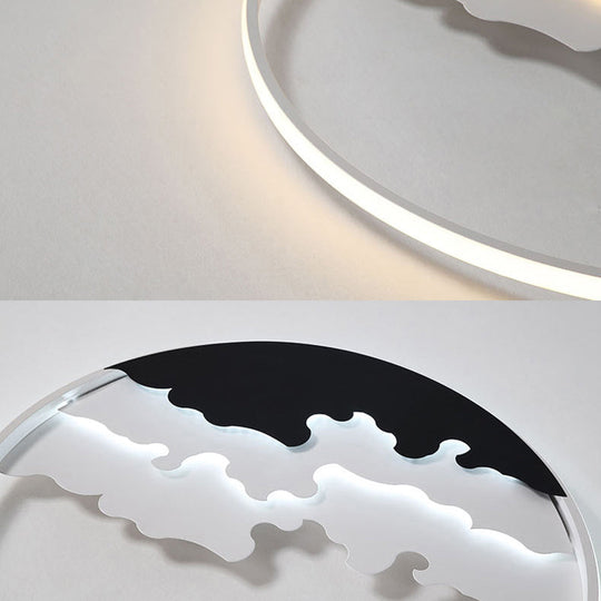 LED Bedroom Flush Light - 16"/19.5"/23.5" Dia, Ceiling Mounted Lamp in White/Black - Warm/White Light