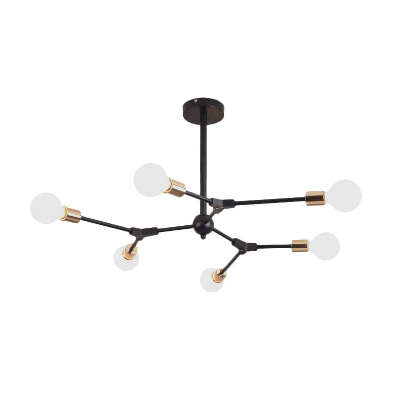 Suspension de style rétro en forme de branche noire avec finition métallique – Lampe de lustre de chambre (6/8 lumières) – Conception d'ampoule ouverte