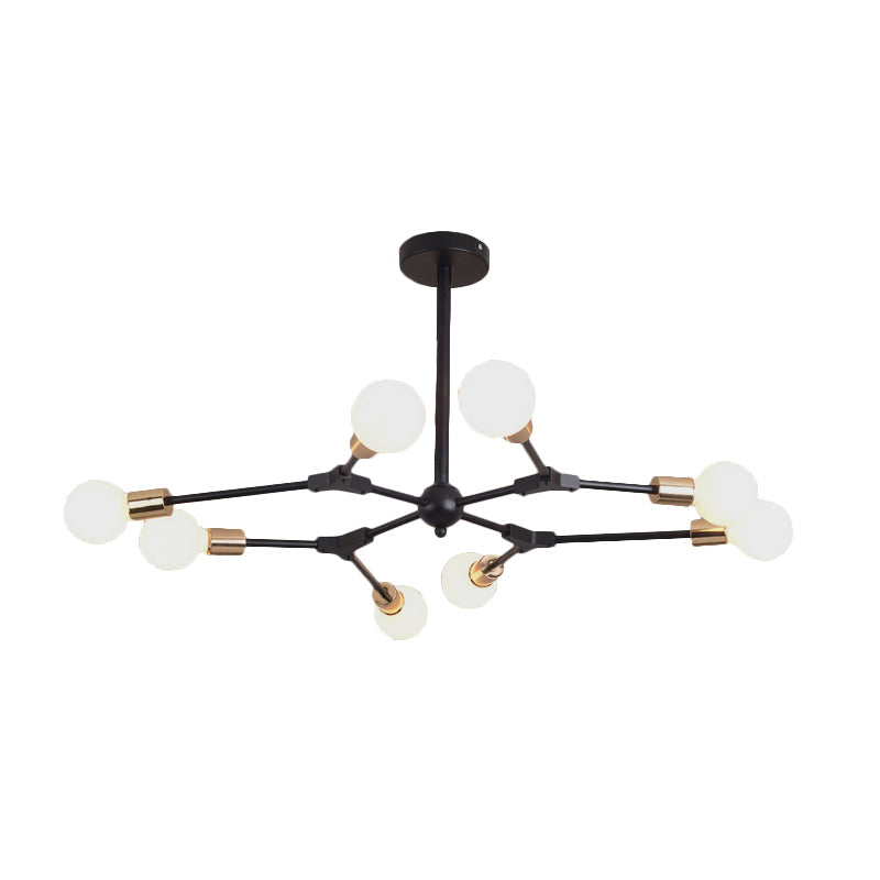 Suspension de style rétro en forme de branche noire avec finition métallique – Lampe de lustre de chambre (6/8 lumières) – Conception d'ampoule ouverte