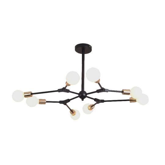 Suspension de style rétro en forme de branche noire avec finition métallique – Lampe de lustre de chambre (6/8 lumières) – Conception d'ampoule ouverte