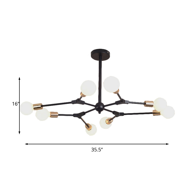Suspension de style rétro en forme de branche noire avec finition métallique – Lampe de lustre de chambre (6/8 lumières) – Conception d'ampoule ouverte