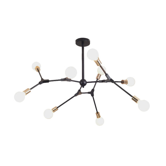 Suspension de style rétro en forme de branche noire avec finition métallique – Lampe de lustre de chambre (6/8 lumières) – Conception d'ampoule ouverte