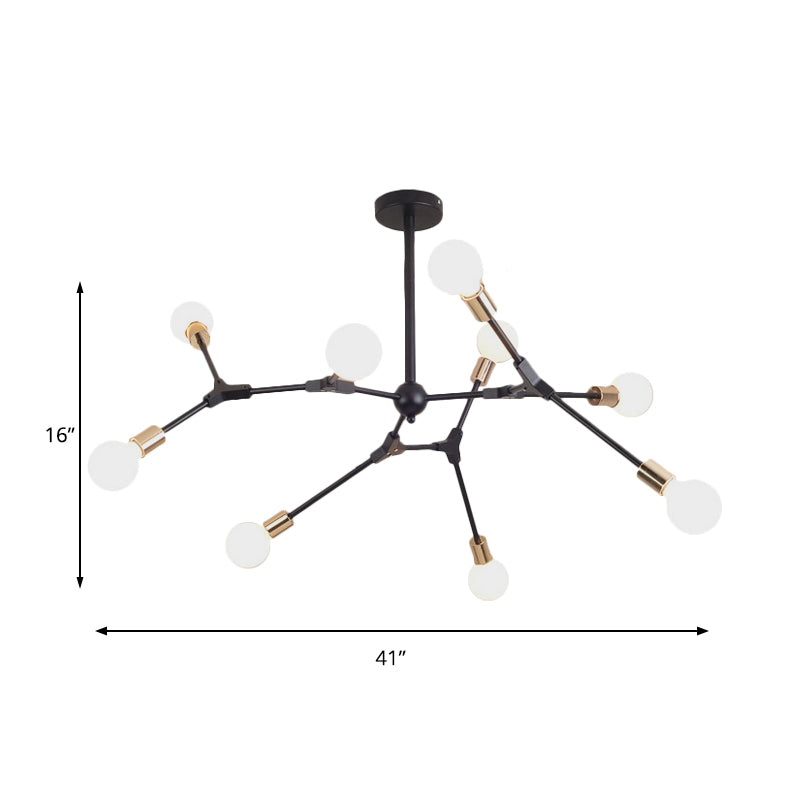 Suspension de style rétro en forme de branche noire avec finition métallique – Lampe de lustre de chambre (6/8 lumières) – Conception d'ampoule ouverte