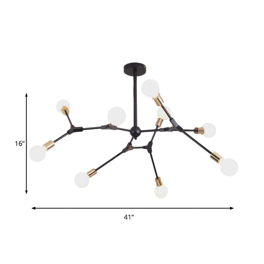 Suspension de style rétro en forme de branche noire avec finition métallique – Lampe de lustre de chambre (6/8 lumières) – Conception d'ampoule ouverte