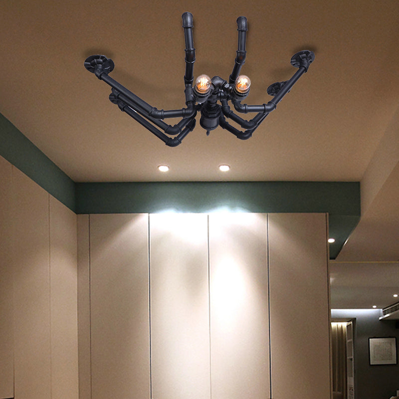 Vintage Industrial Metal Spider Ceiling Light Fixture - Semi Flush Pendant In Black/Bronze Finish 2