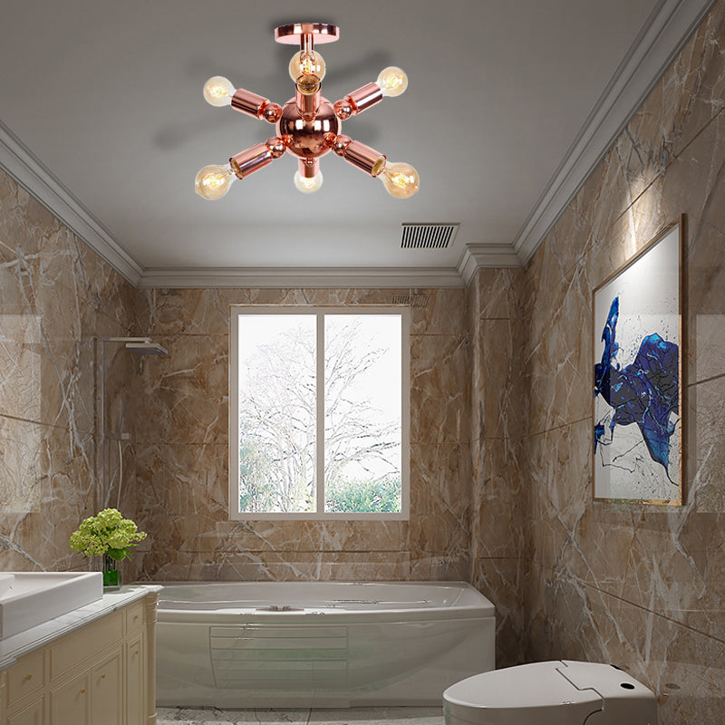 Plafonnier semi-encastré à 6/9 lumières en forme d'étoile avec finition en cuivre vintage pour chambre à coucher