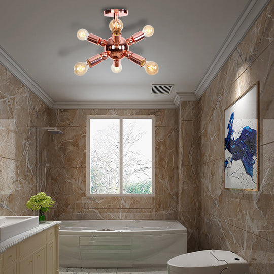 Plafonnier semi-encastré à 6/9 lumières en forme d'étoile avec finition en cuivre vintage pour chambre à coucher