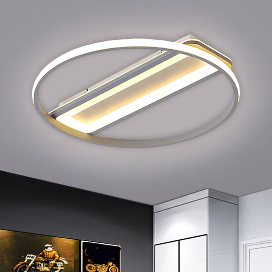Contemporary LED Ceiling Light Fixture – Metallic Ring and Rectangle Flush Mount – Warm/White Light – 16"/19.5" Width