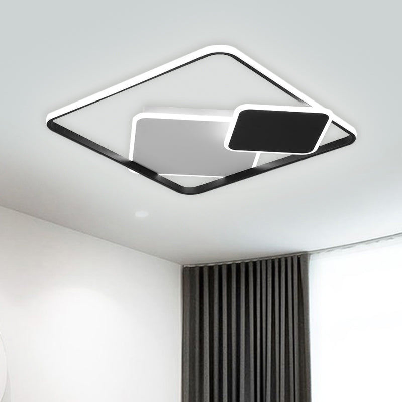 Minimalist Square Metal LED Flush Mount Light in Black, 16.5"/20.5" Wide - Customizable in 7 Days