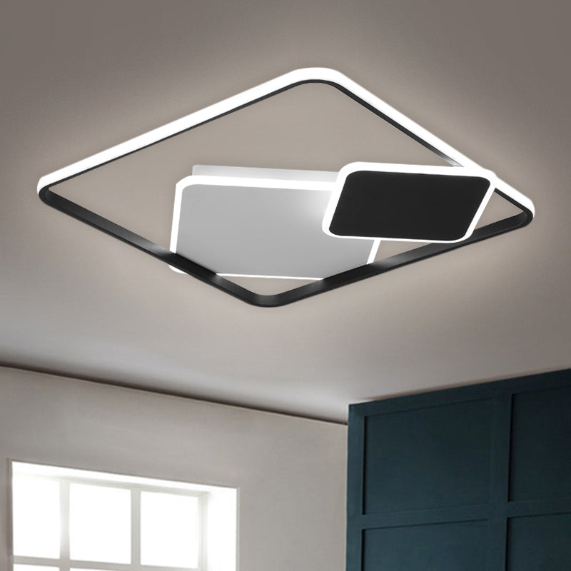 Minimalist Square Metal LED Flush Mount Light in Black, 16.5"/20.5" Wide - Customizable in 7 Days