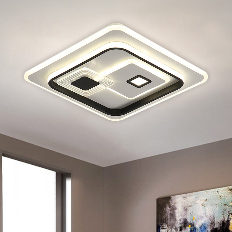 LED Minimalist Black Flush Mount Ceiling Lamp with Metal Rectangle Shade, Warm/White Light Options, 16.5"/20.5"/35.5" W