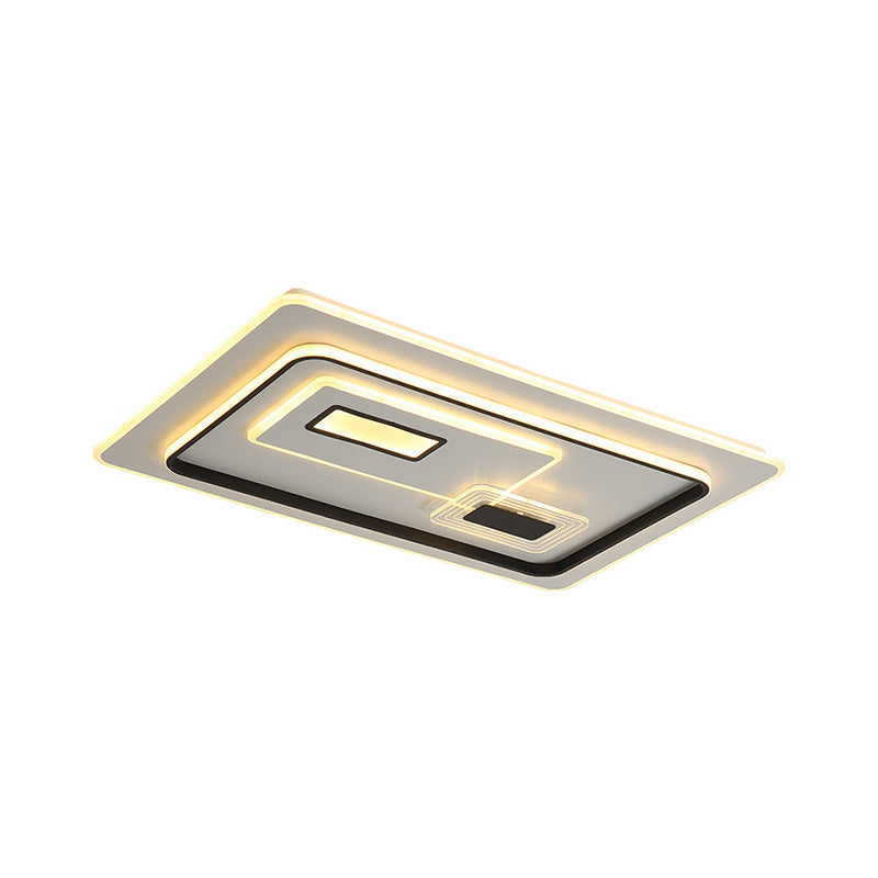 Plafonnier encastré minimaliste à LED noir avec abat-jour rectangulaire en métal, options de lumière chaude/blanche, 16,5"/20,5"/35,5" W