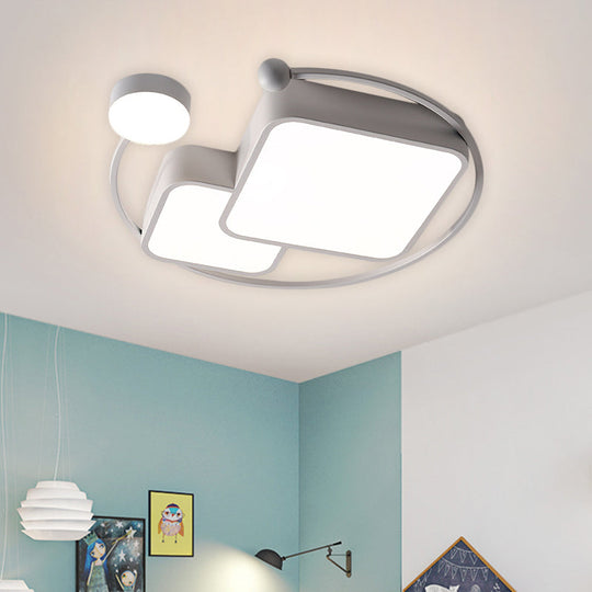 Modern Metal Flushmount Led Ceiling Light Fixture In Warm/White/3 Color - Cubic And Ring Design