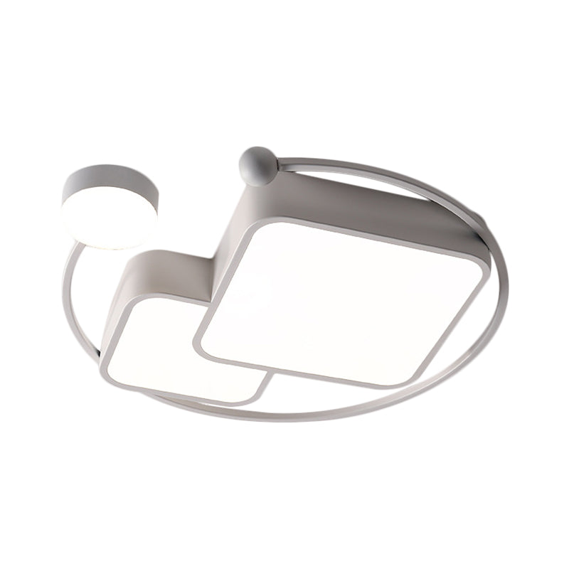 Modern Metal Flushmount LED Ceiling Light Fixture in Warm/White/3 Color - Cubic and Ring Design