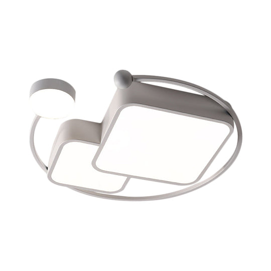 Modern Metal Flushmount LED Ceiling Light Fixture in Warm/White/3 Color - Cubic and Ring Design