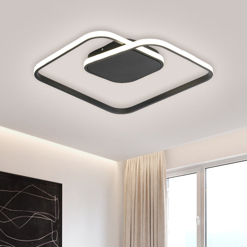 Sleek Metallic Square LED Ceiling Flush Mount Light in Black/White/Gold shades with Warm/White/3 Color Illumination - Simplistic Style