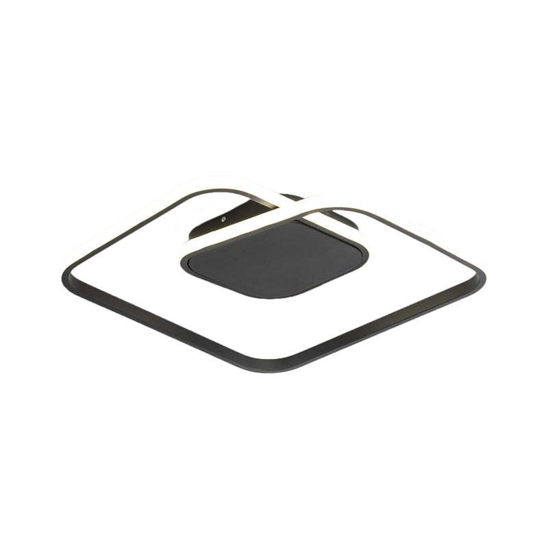 Sleek Metallic Square LED Ceiling Flush Mount Light in Black/White/Gold shades with Warm/White/3 Color Illumination - Simplistic Style