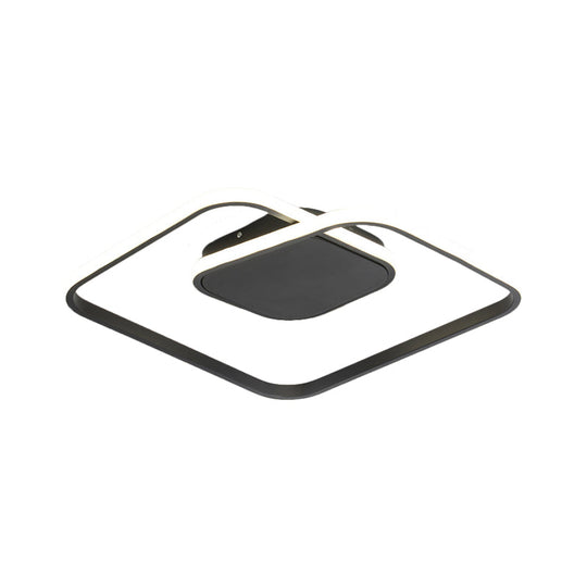 Sleek Metallic Square LED Ceiling Flush Mount Light in Black/White/Gold shades with Warm/White/3 Color Illumination - Simplistic Style